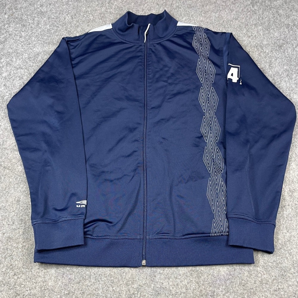 Umbro Track Jacket Men M Navy Soccer Football Y2K Full Zip Logo Graphic Spellout